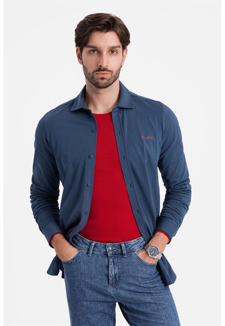 Camasa regular fit de bumbac - Albastru inchis