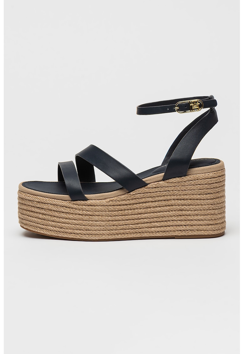 Sandale flatform din piele - Bleumarin