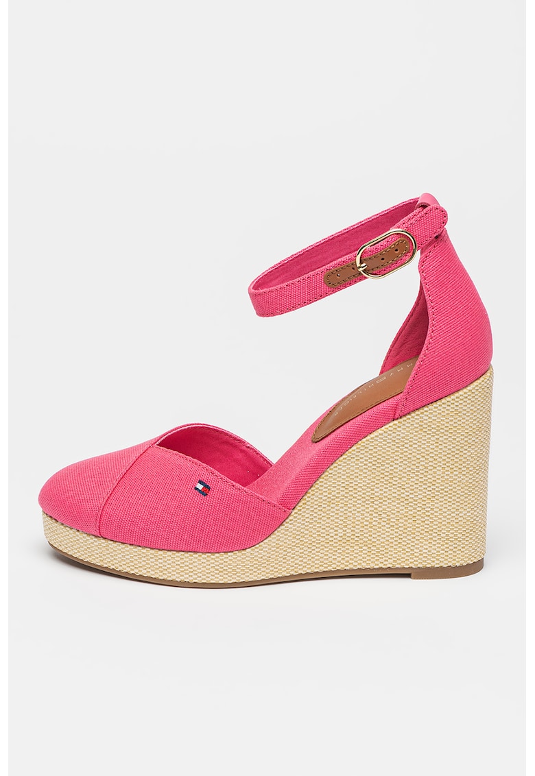 Sandale cu talpa wedge si detaliu cu logo Sall - Roz/Crem