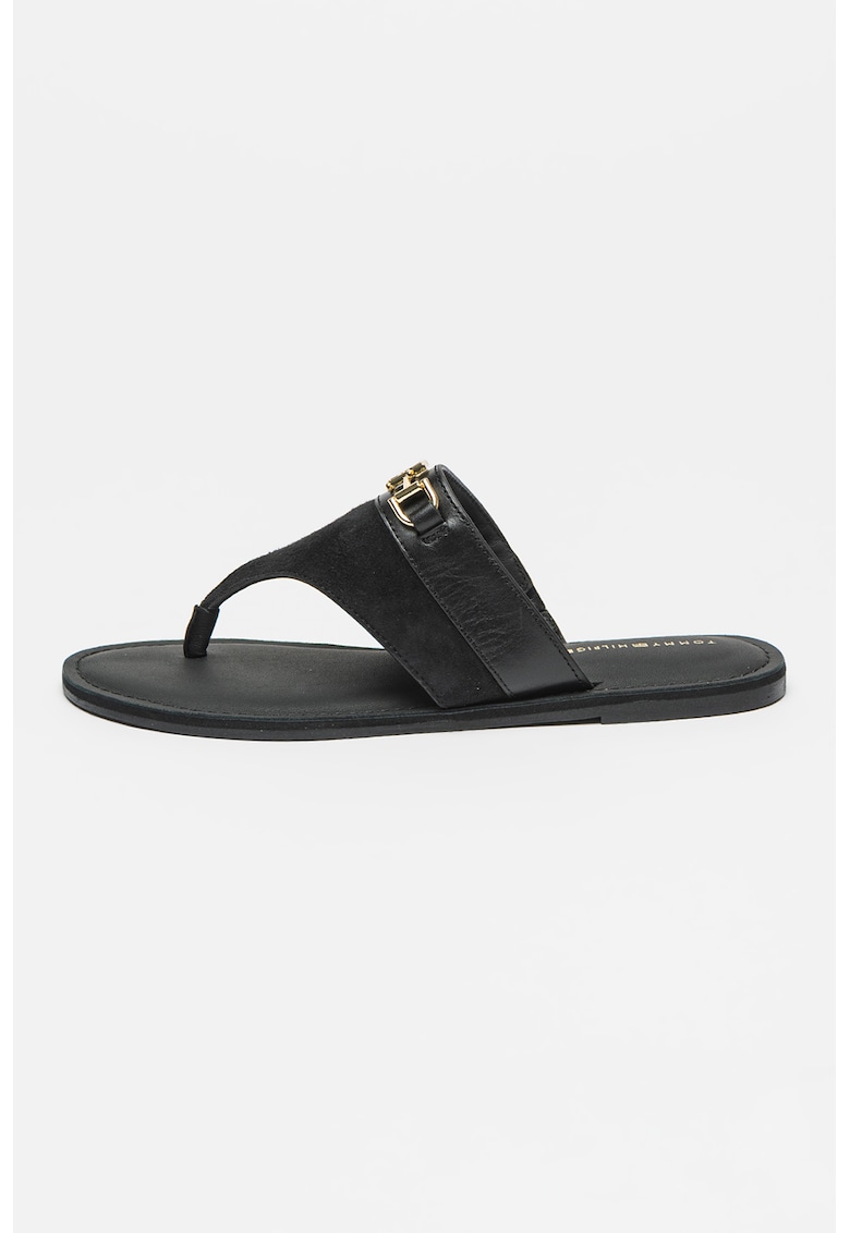 Papuci flip-flop din piele - Negru
