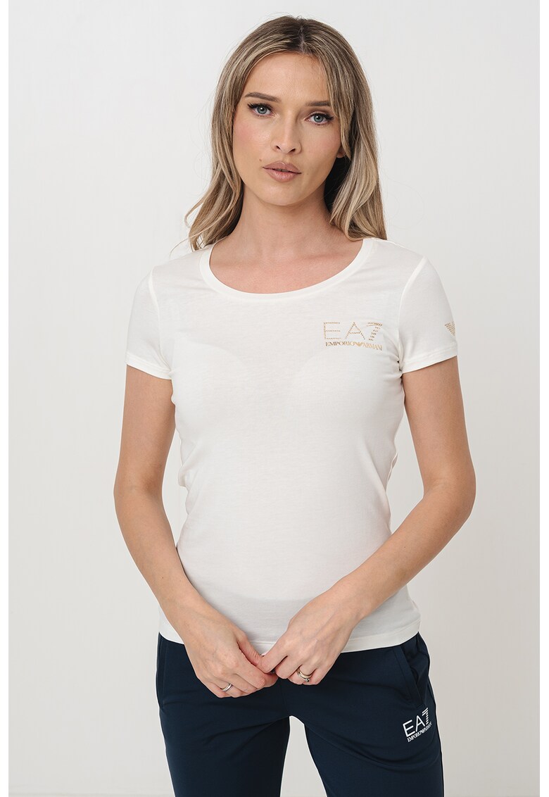 Tricou slim-fit din amestec de modal - Auriu/Crem