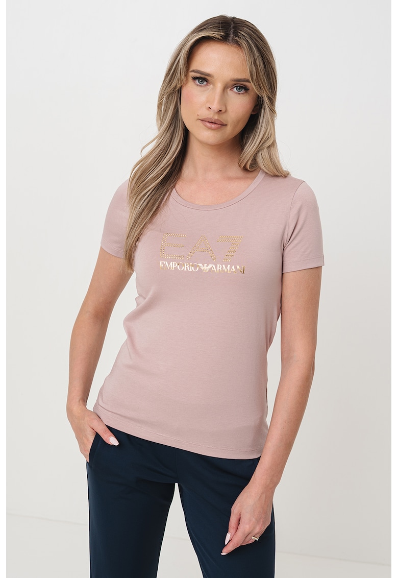 Tricou slim-fit din amestec de modal si bumbac - Auriu/Roz prafuit