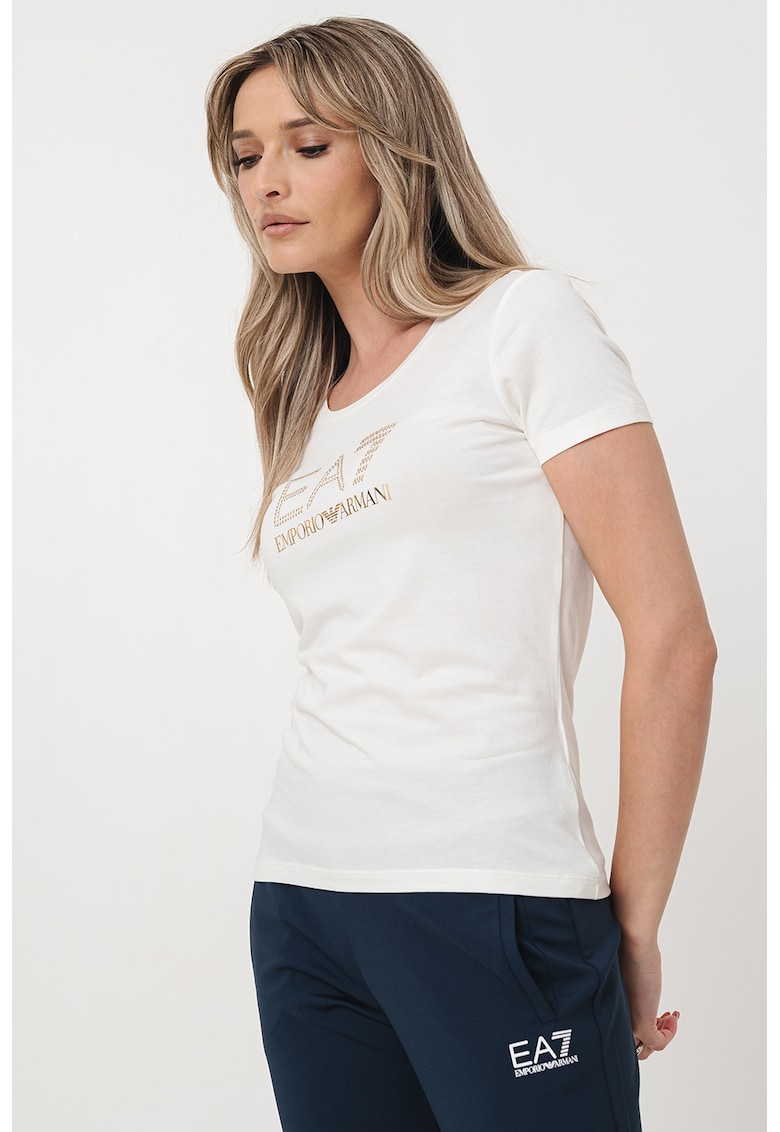 Tricou slim-fit din amestec de modal si bumbac - Auriu/Crem