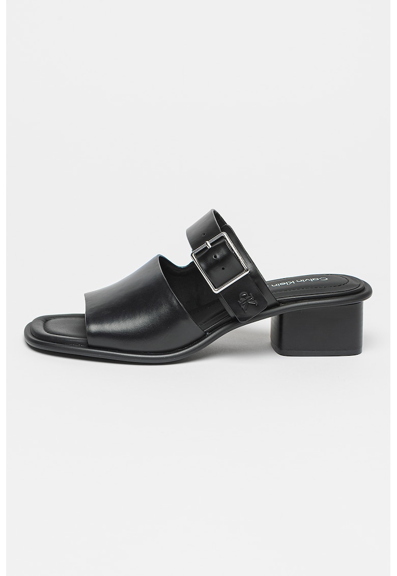 Papuci din piele cu toc - Negru