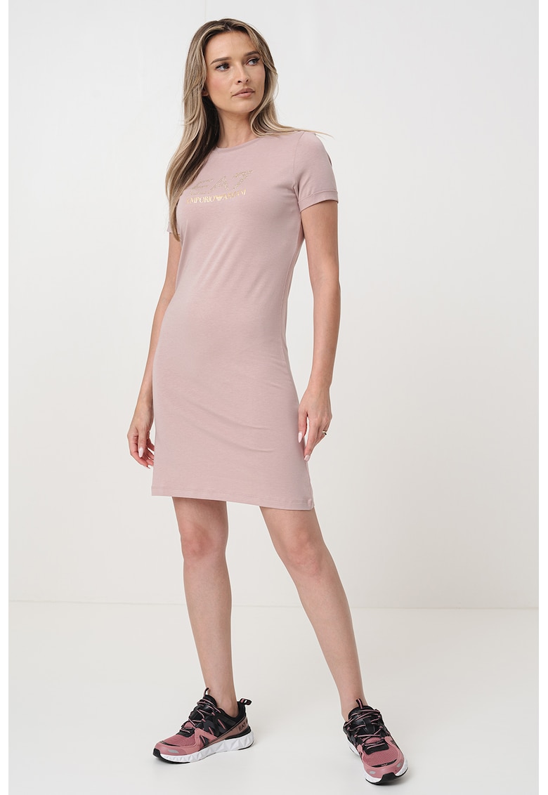 Rochie-tricou din amestec de modal cu logo - Auriu/Roz prafuit
