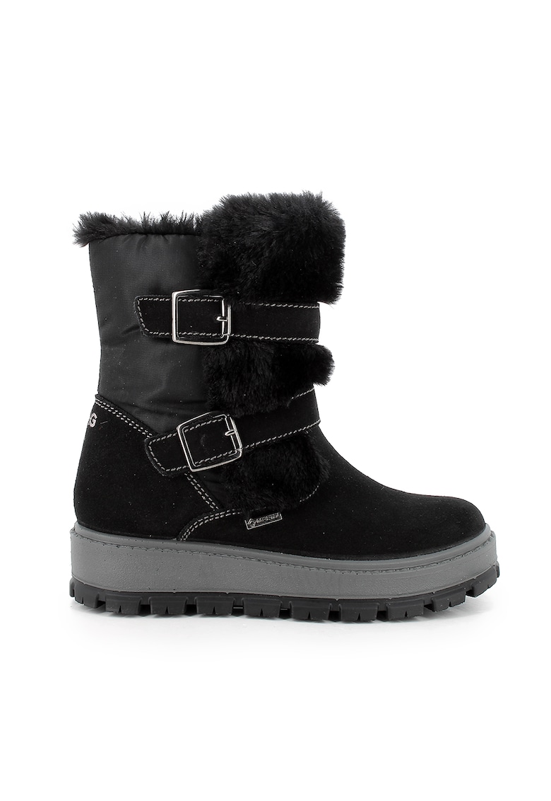 Cizme mid-calf de piele intoarsa cu garnituri de blana sintetica - Negru