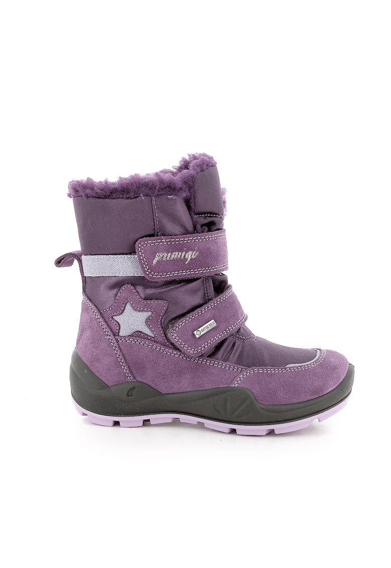 Ghete cu velcro si garnituri de piele intoarsa - Violet