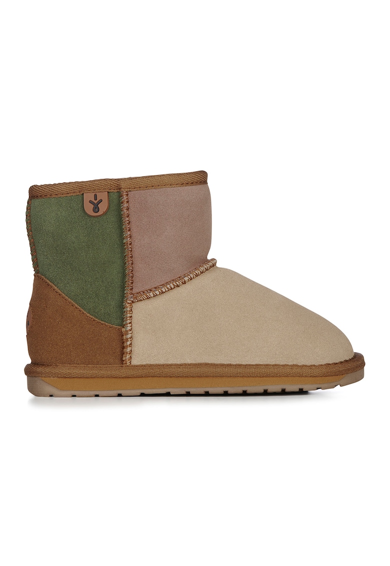 Cizme fara inchidere - de piele intoarsa - cu model colorblock Wallaby - Bej/Kaki