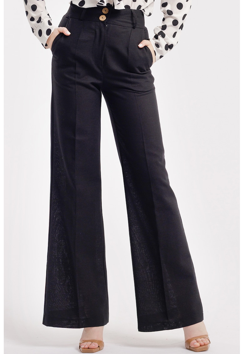 Pantaloni drepti cu talie inalta - Negru