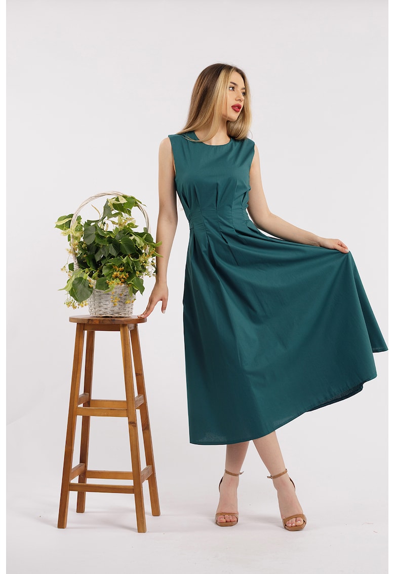 Rochie cu decolteu la baza gatului si buzunare laterale - Verde inchis