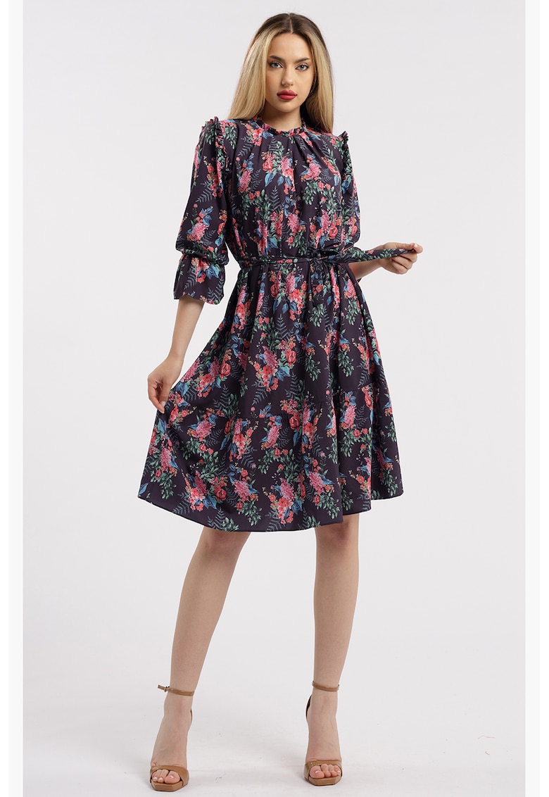Rochie scurta cu model - Negru/Roz