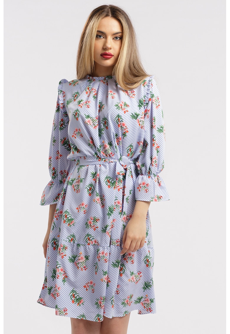 Rochie scurta cu model - Alb/Albastru