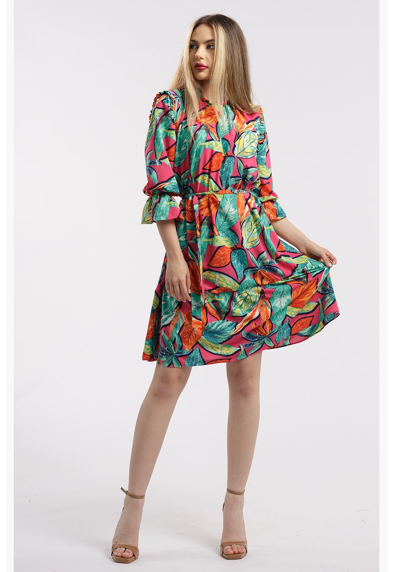 Rochie scurta cu model - Verde/Fucsia