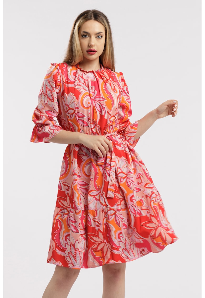 Rochie scurta cu model - Rosu/Roz