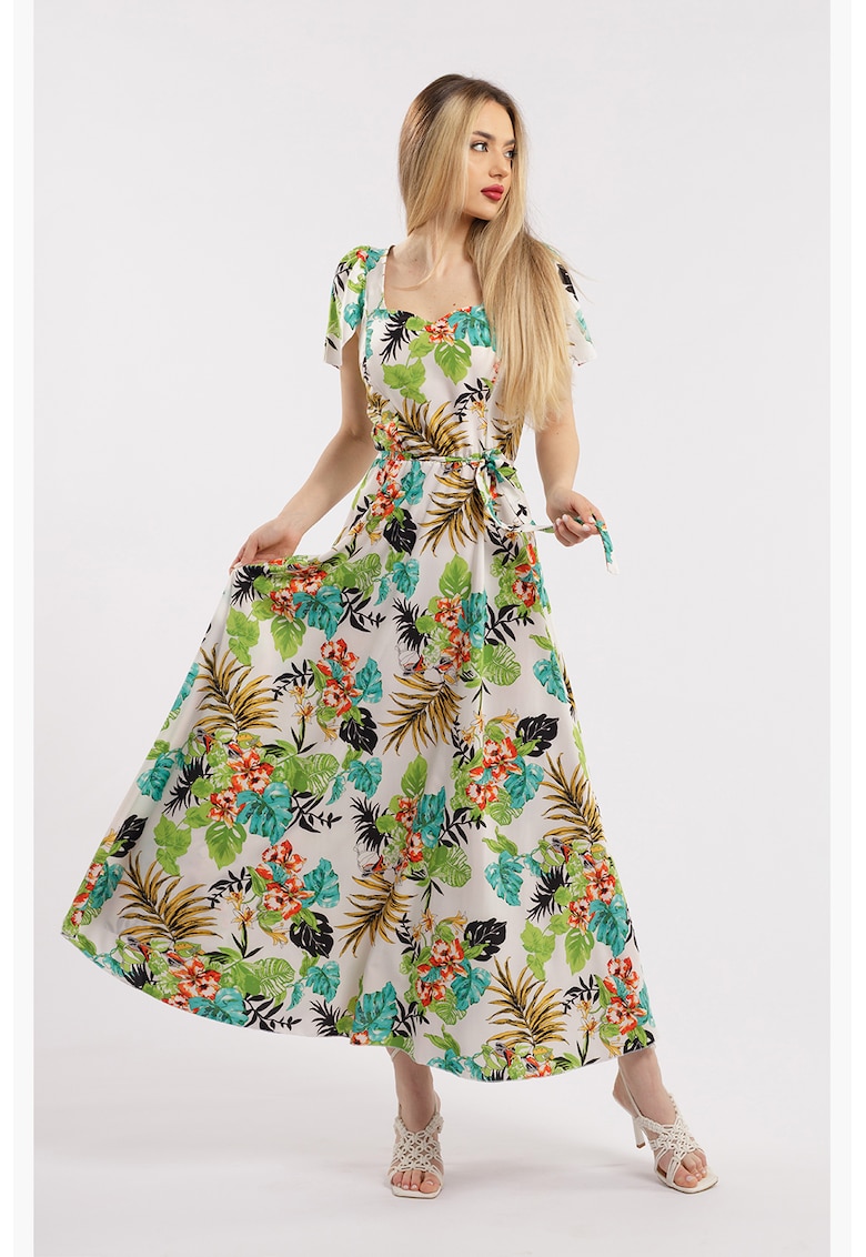 Rochie maxi cu croiala in A si model - Multicolor