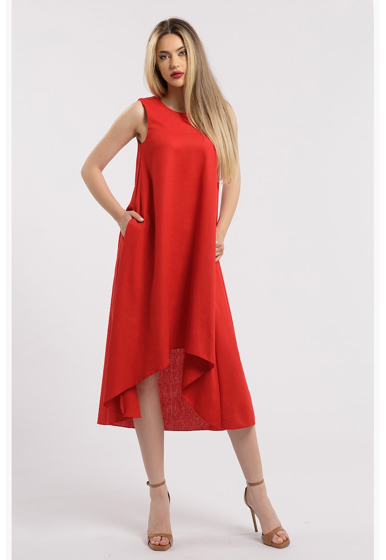 Rochie asimetrica din in - Rosu