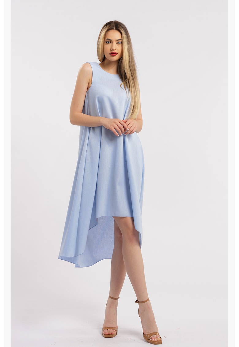 Rochie asimetrica din in - Albastru azur