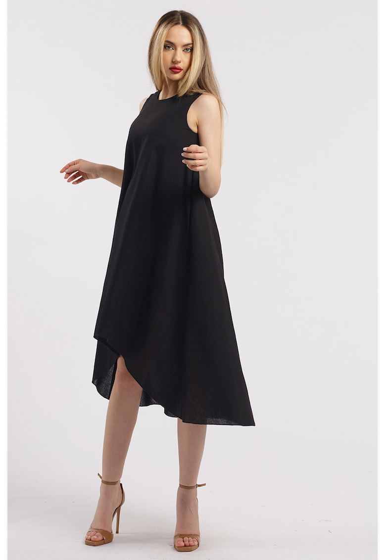 Rochie asimetrica din in - Negru