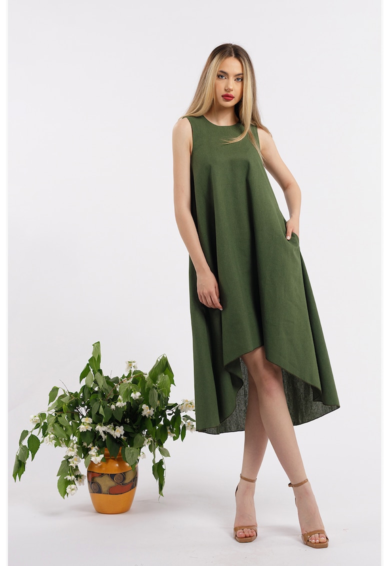 Rochie asimetrica din in - Kaki