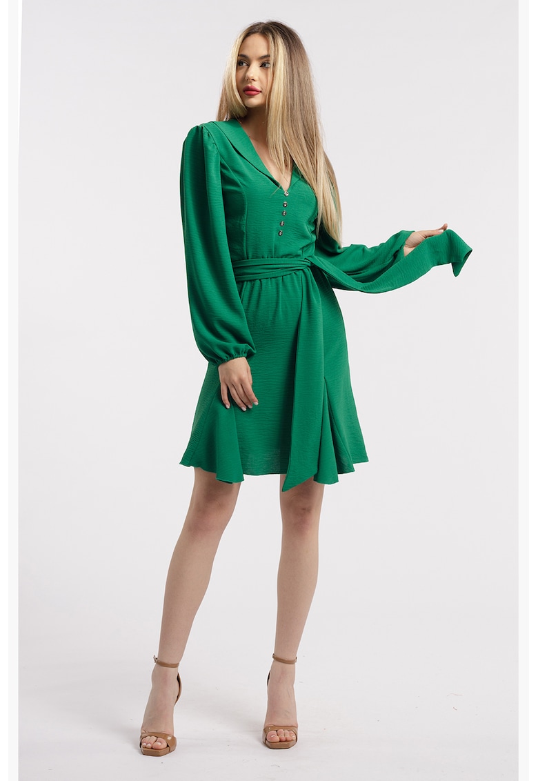Rochie cu terminatie asimetrica si decolteu in V - Verde