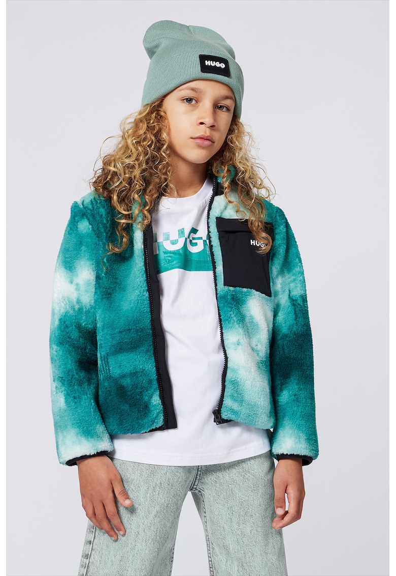 Jacheta din fleece cu model tie-dye - Alb/Negru/Verde persan