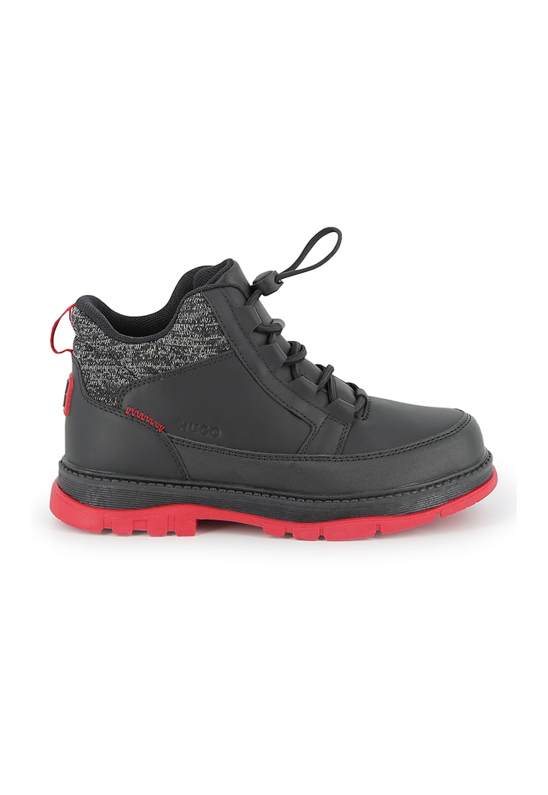 Ghete de piele cu garnituri textile - Negru/Alb murdar