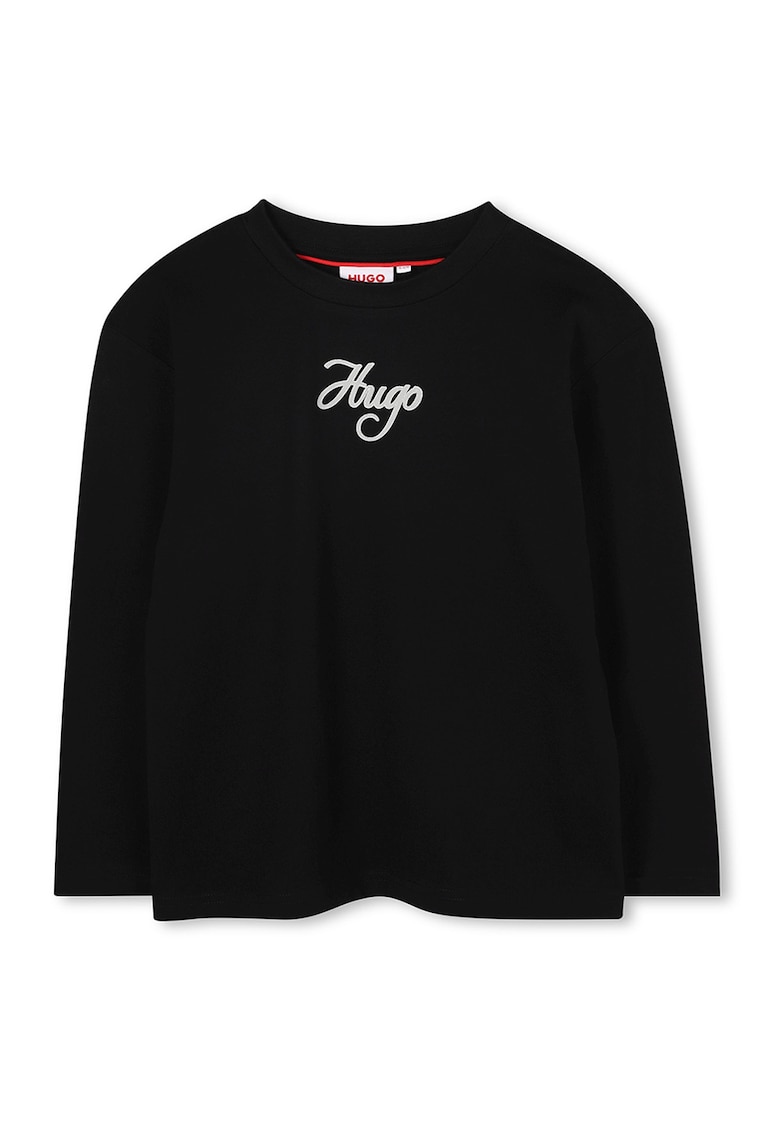 Bluza cu decolteu la baza gatului si imprimeu logo - Negru