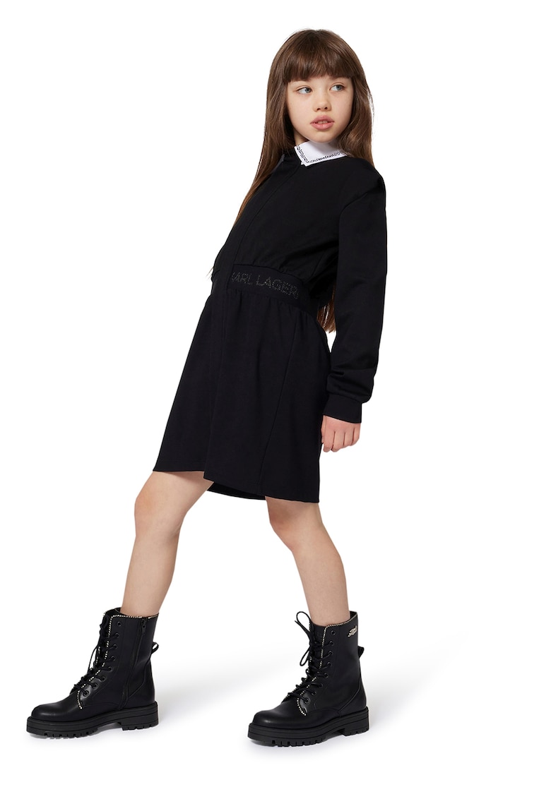 Rochie cu guler contrastant - Negru