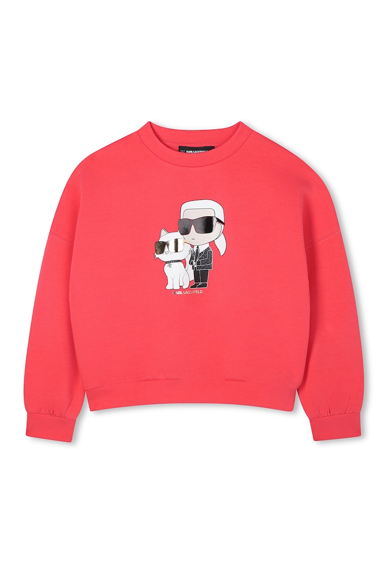 Bluza de trening cu imprimeu logo si decolteu la baza gatului - Coral