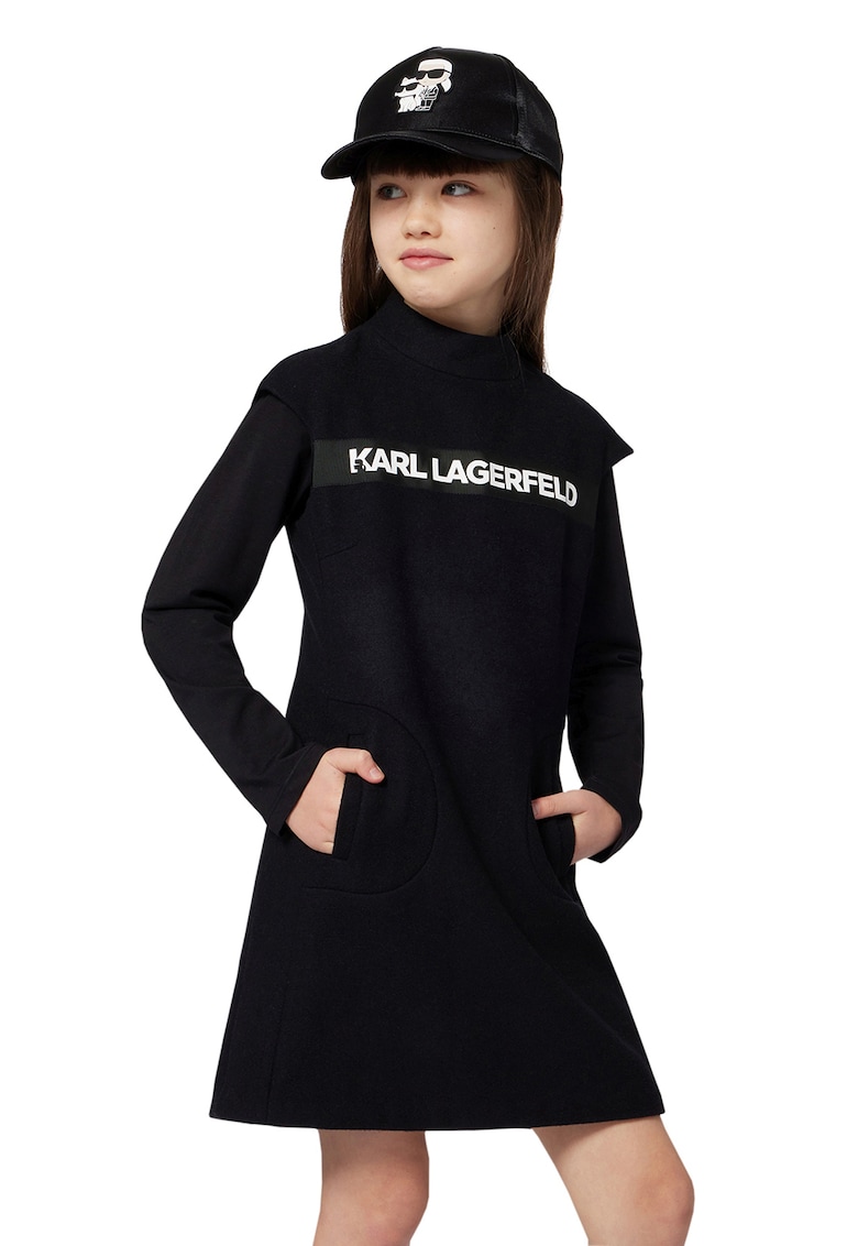 Rochie din amestec de lana cu imprimeu logo - Negru