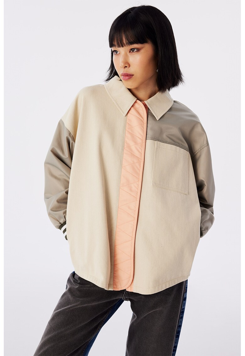 Jacheta supradimensionata cu garnituri contrastante - Portocaliu/Maro taupe/Maro nisip