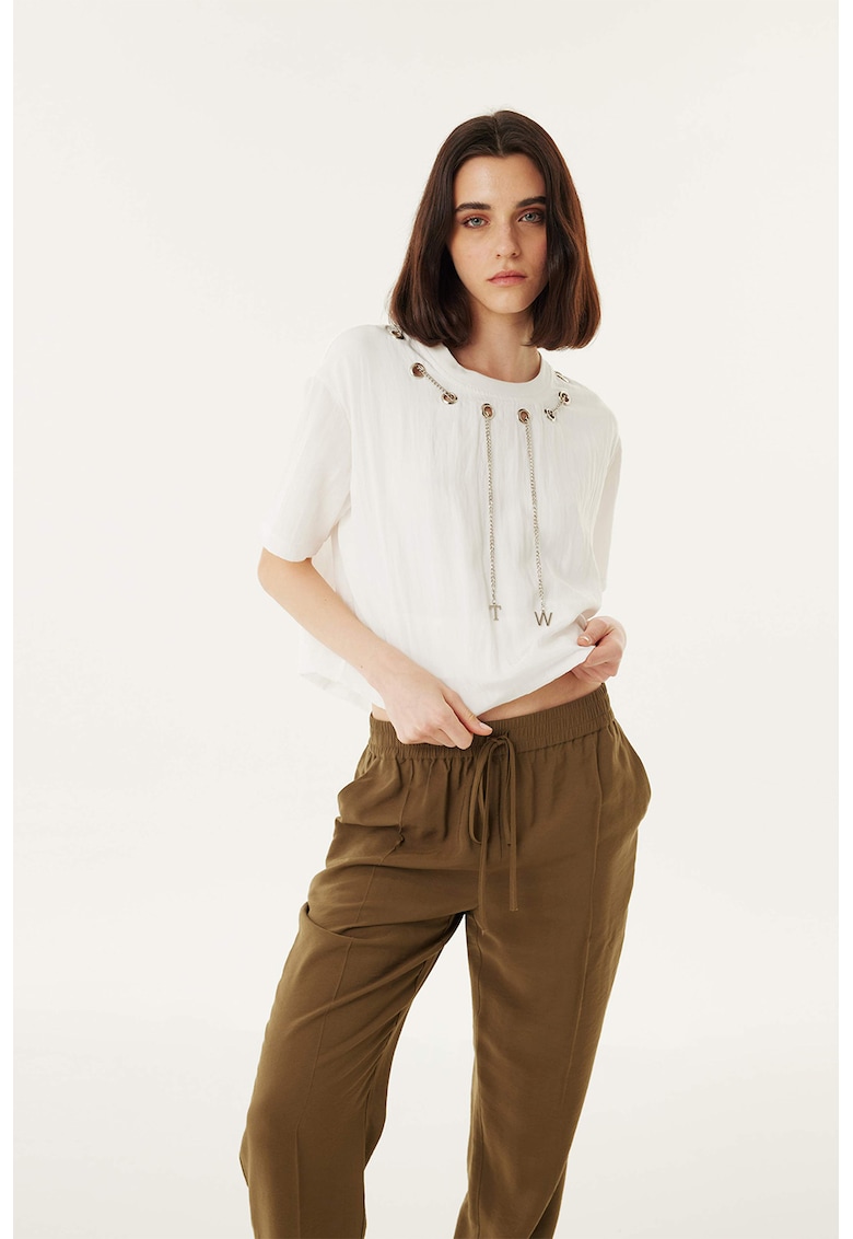 Bluza crop cu decupaje metalice - Alb