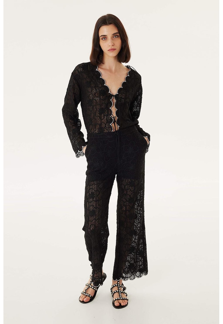 Pantaloni de dantela cu croiala ampla - Negru