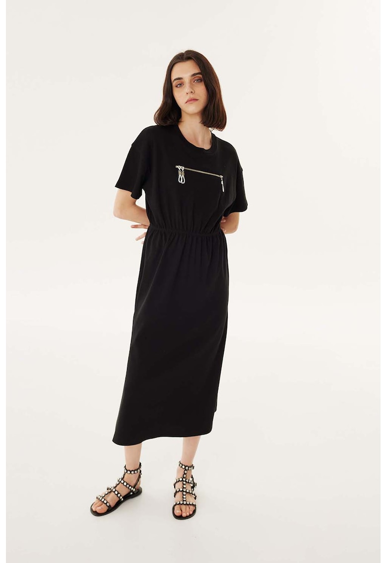 Rochie midi cu talie elastica - Negru