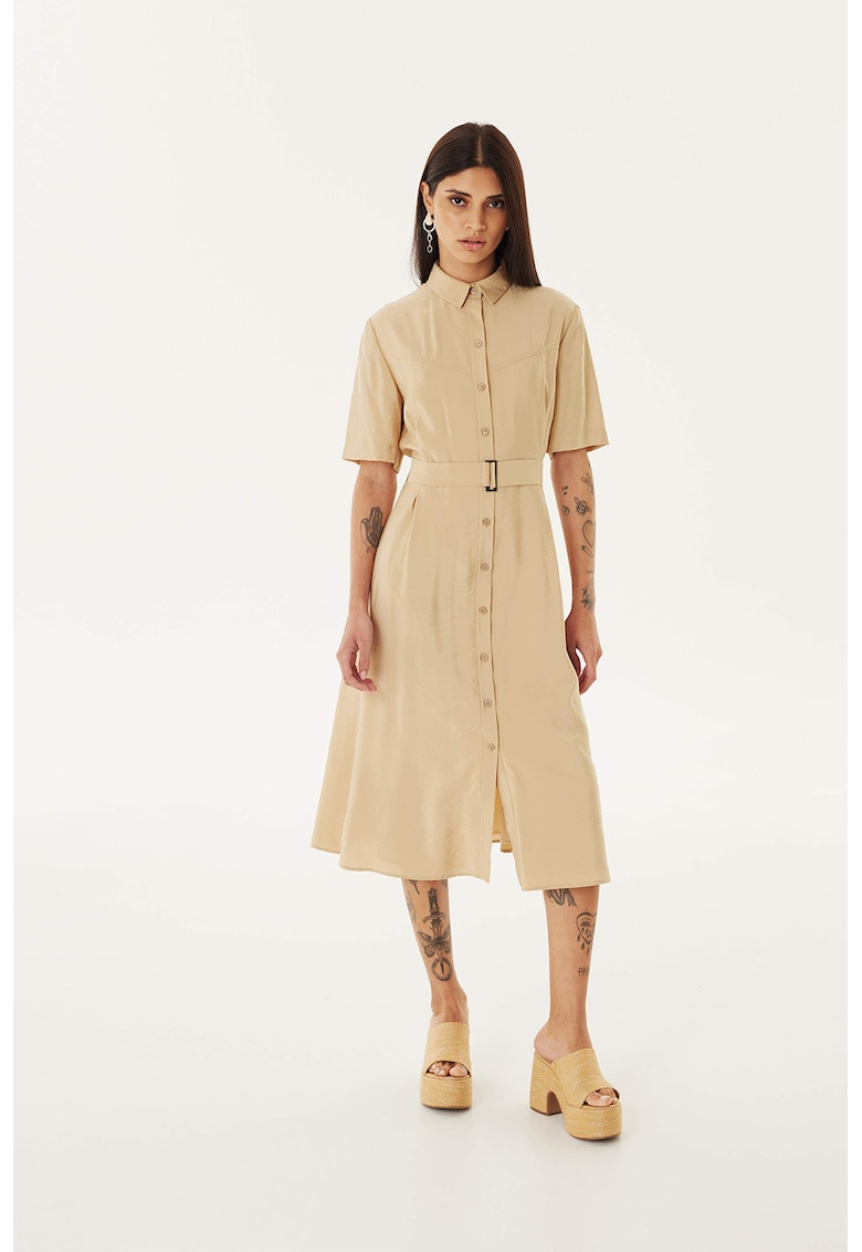 Rochie-camasa cu o curea - Galben pai