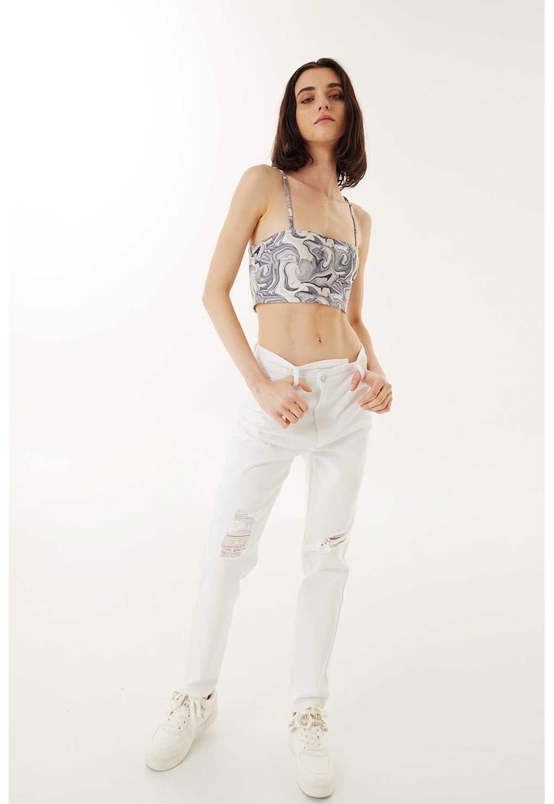 Blugi regular fit cu detalii cu aspect deteriorat - Alb optic