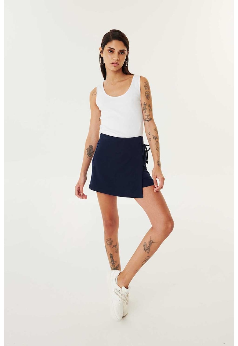 Fusta-pantalon uni cu talie inalta - Bleumarin