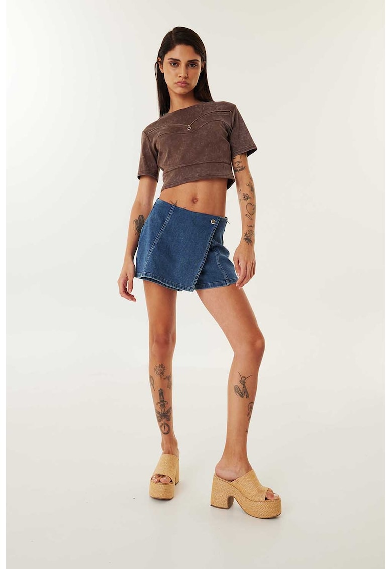 Fusta-pantalon din denim cu talie medie - Albastru inchis