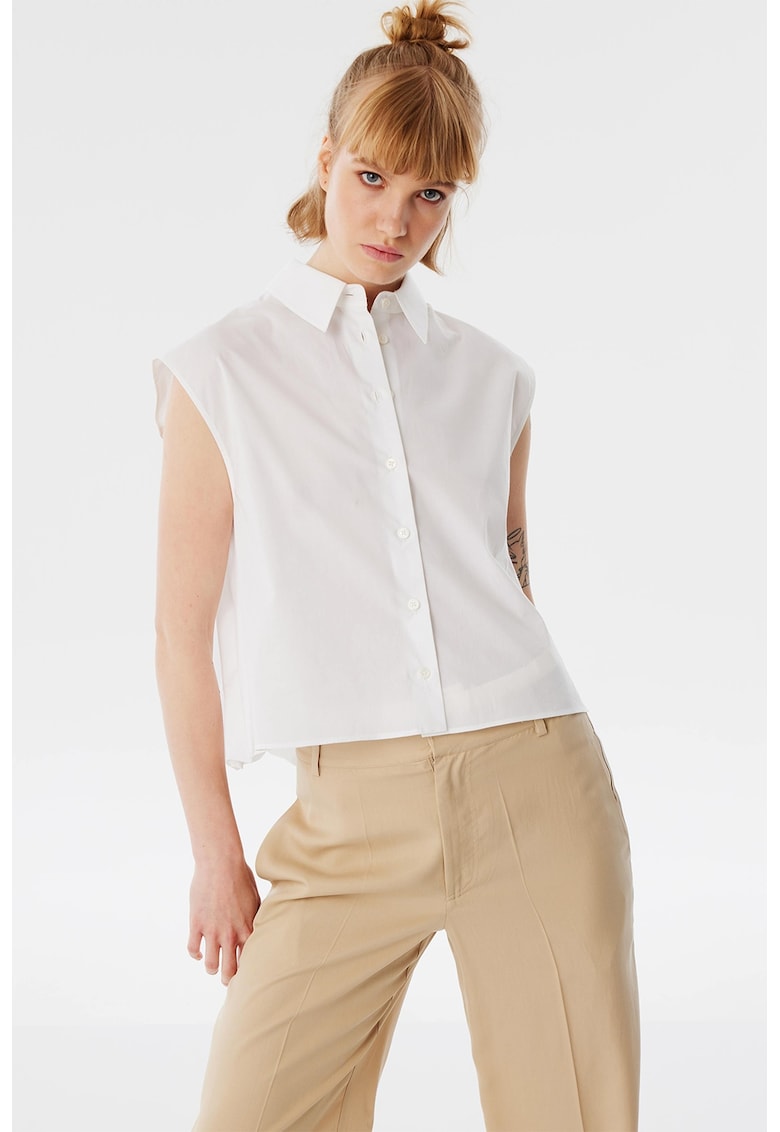 Camasa crop cu maneci scurte - Alb optic
