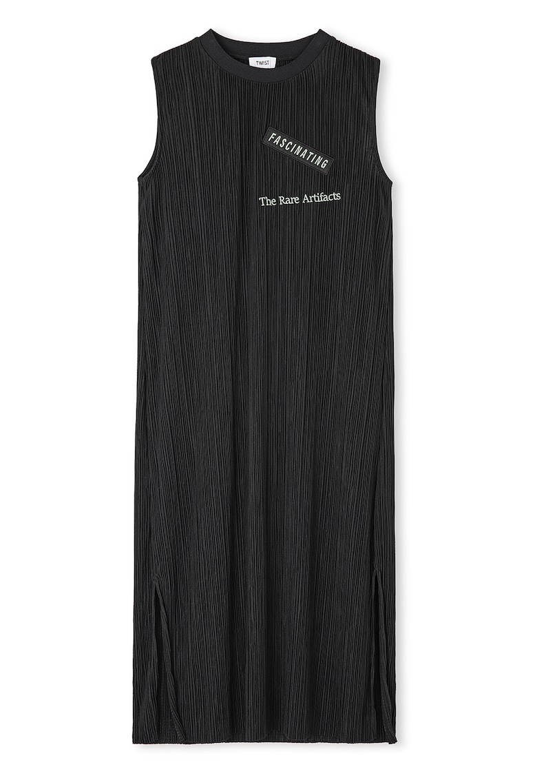 Rochie cu croiala dreapta si model text - Negru