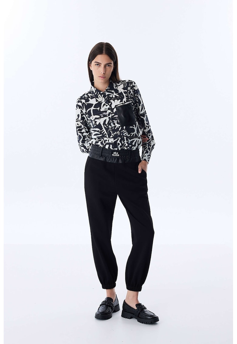 Pantaloni crop relaxed fit cu talie elastica - Negru