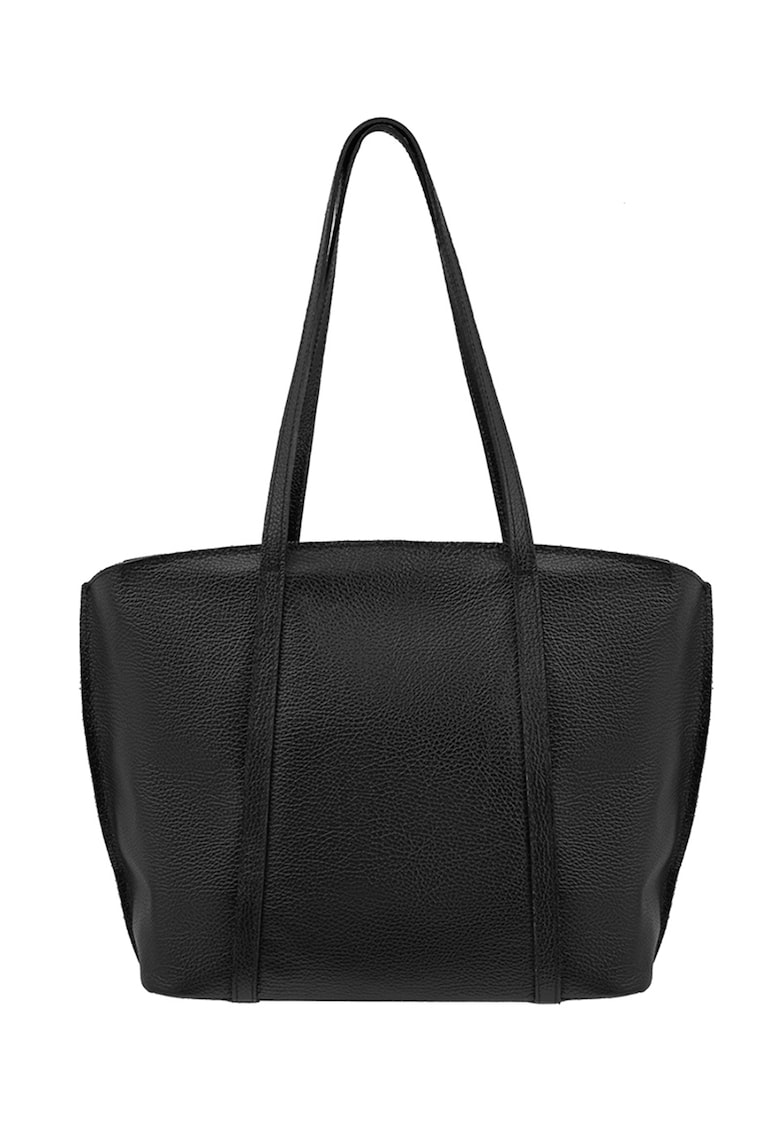 Geanta shopper din piele cu fermoar - Negru
