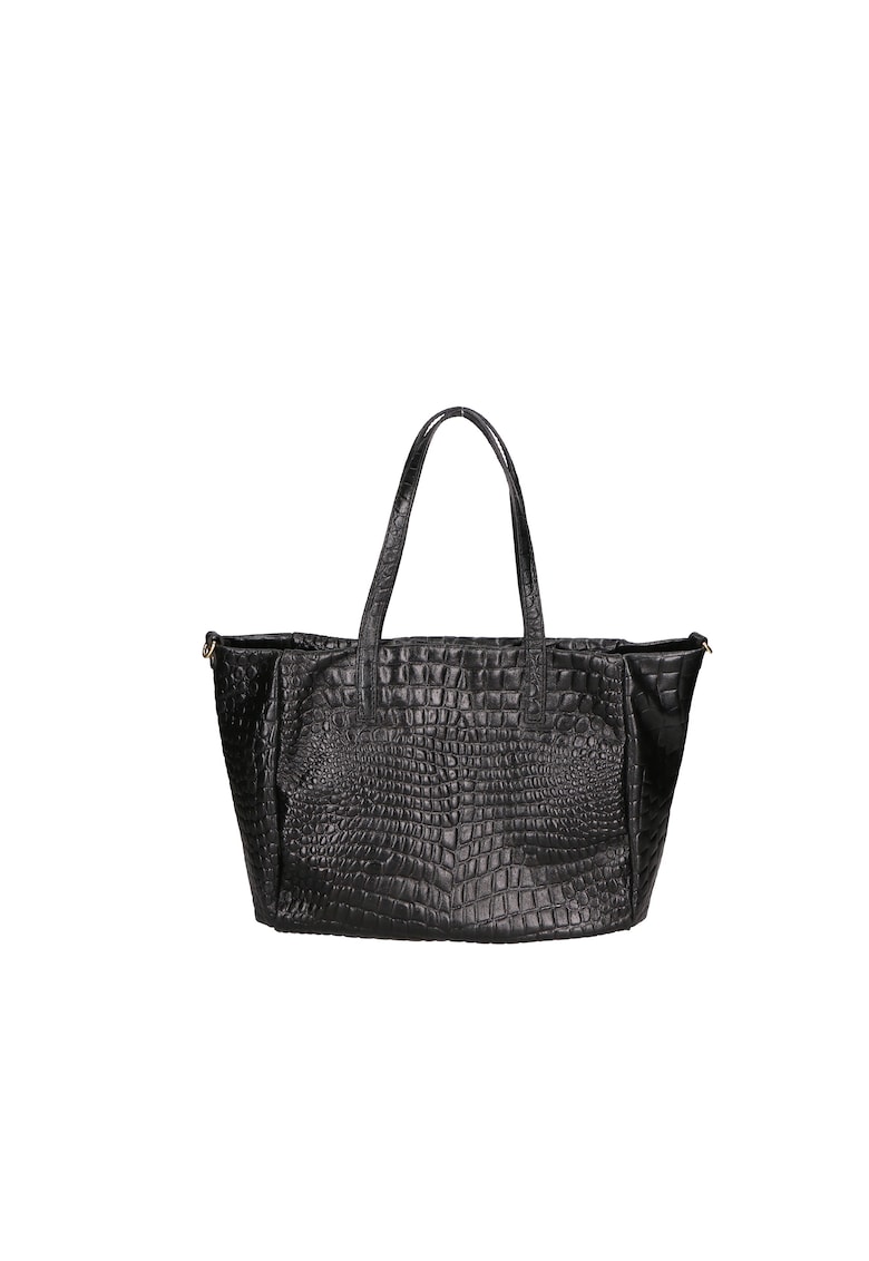 Geanta shopper de piele cu aspect de piele de crocodil - Negru