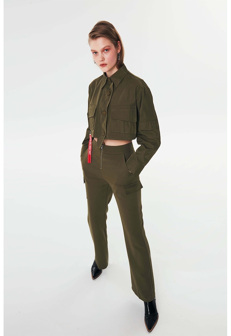 Pantaloni evazati cu talie inalta - Verde feriga