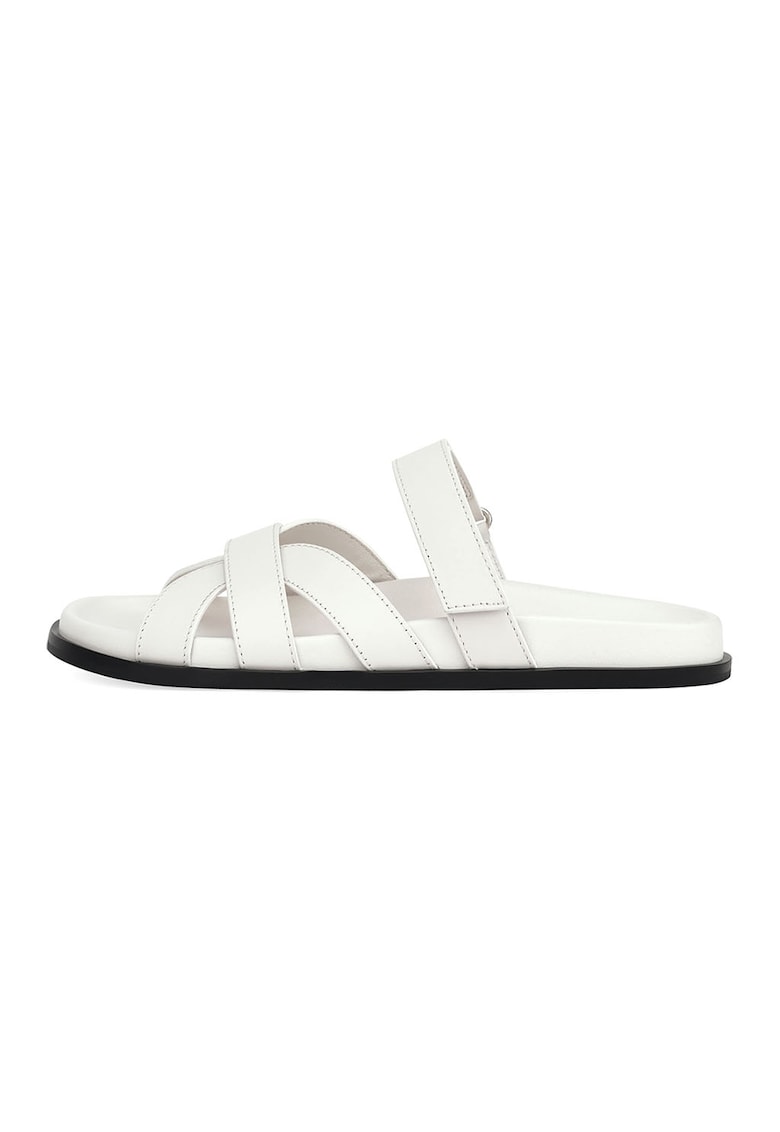 Papuci din piele cu velcro - Alb