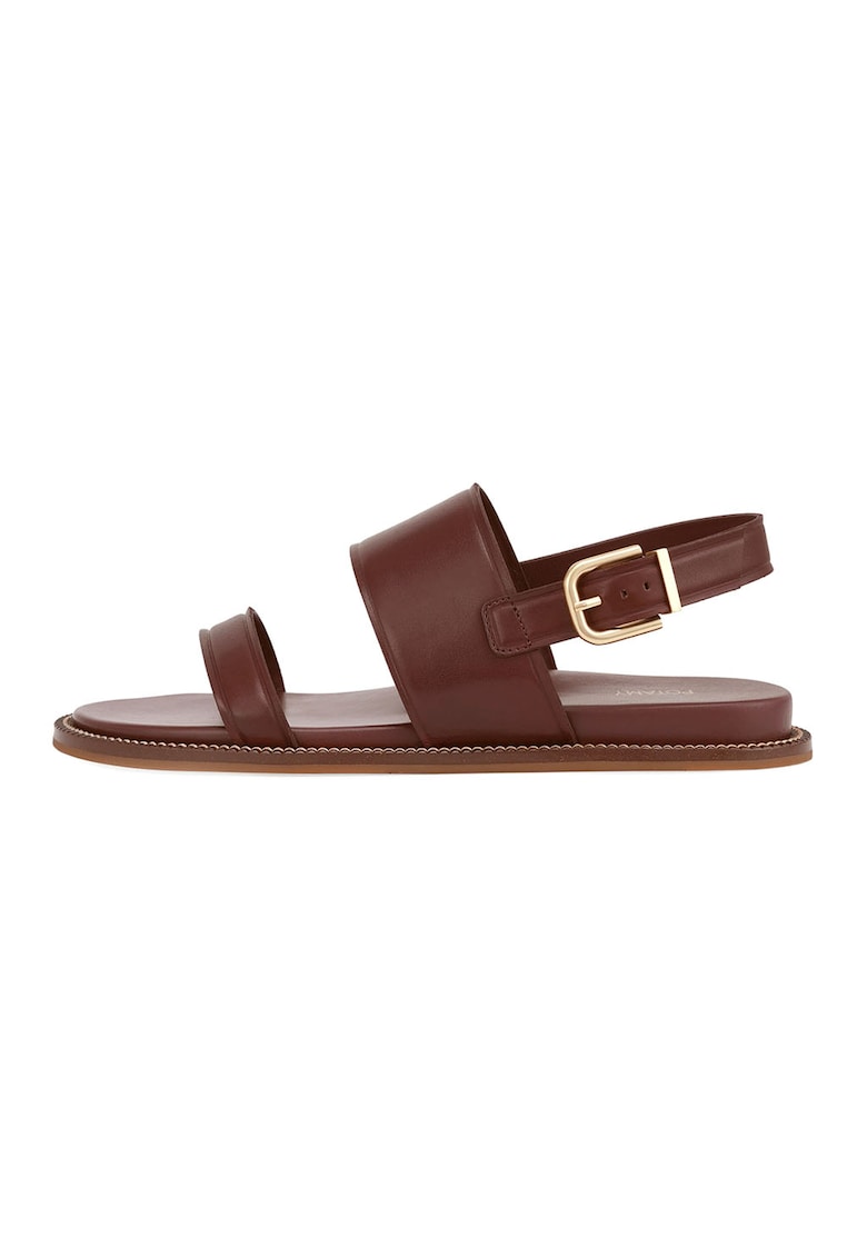 Sandale de piele cu talpa plata - Maro cognac
