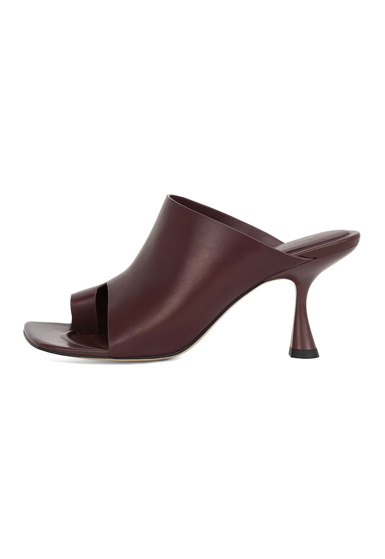 Papuci de piele cu toc sculptural - Maro cognac