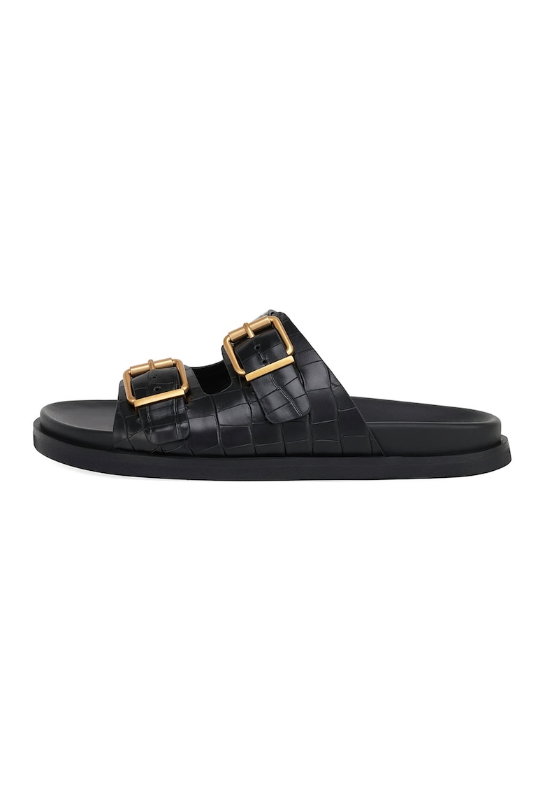 Papuci din piele cu aspect de piele de crocodil - Negru