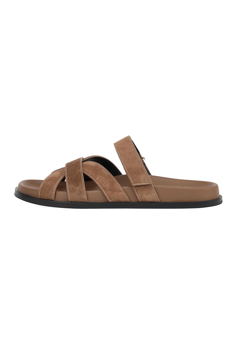 Papuci din piele cu velcro - Caramel