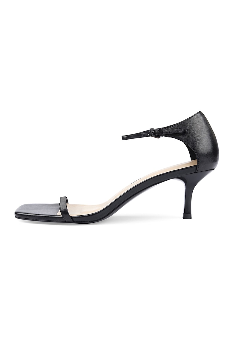 Sandale de piele cu varf patrat - Negru